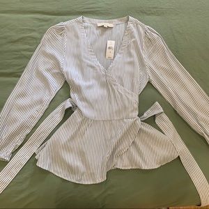 White/Navy Striped Loft Wrap Top